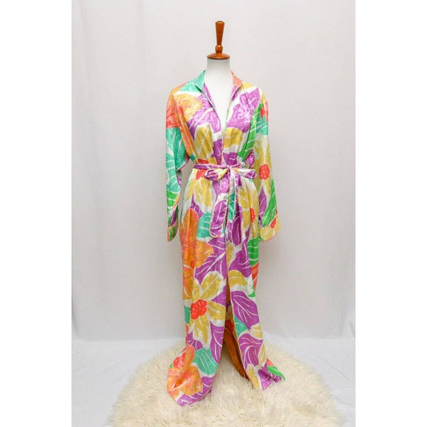 Vintage women's Mary McFadden silk robe M/L pink/cream/green 70s